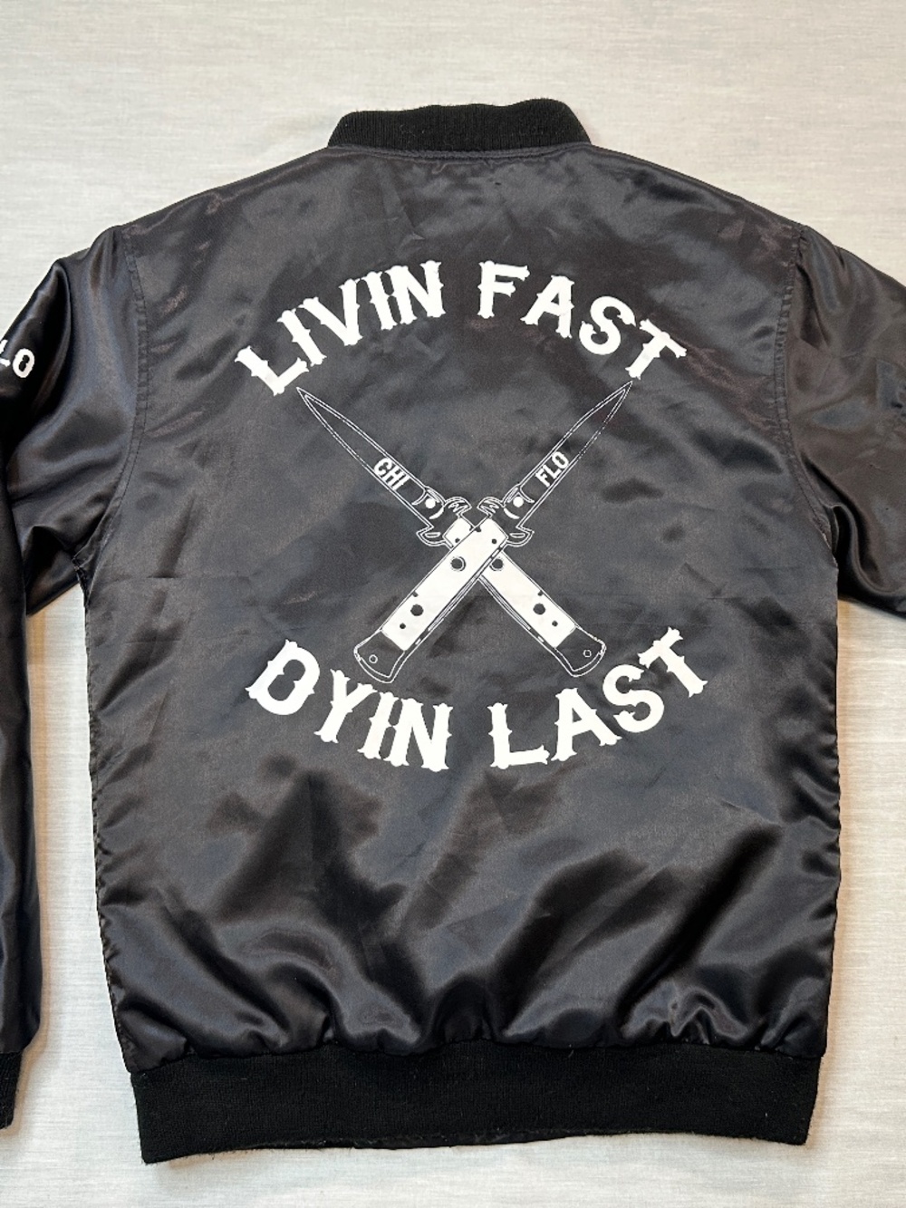 Chi Flo Livin Fast Dyin Last Bomber Jacket Unisex Medium